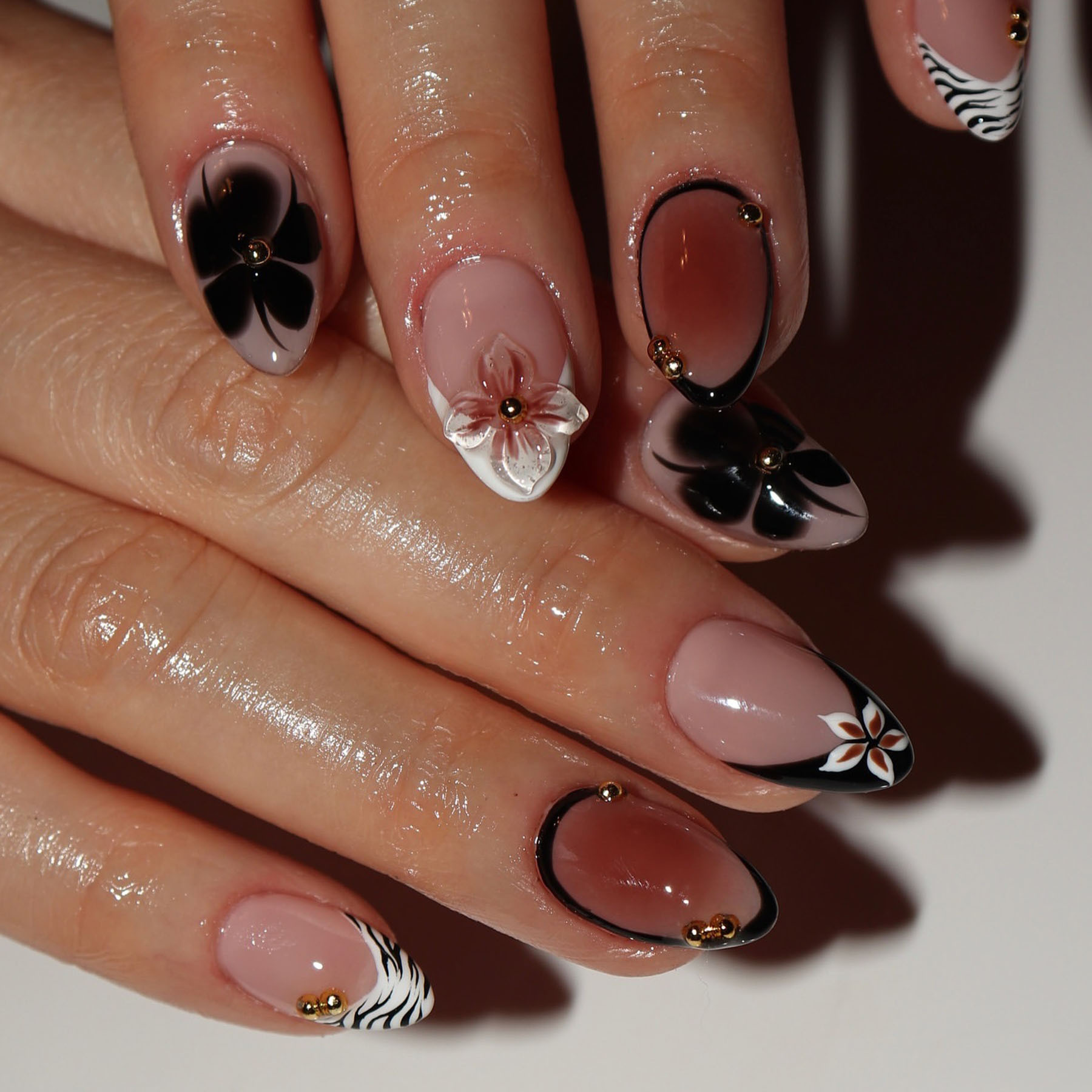 24pcs Flower False Nails Brown - Nail Art Leopard ulasan dan harga