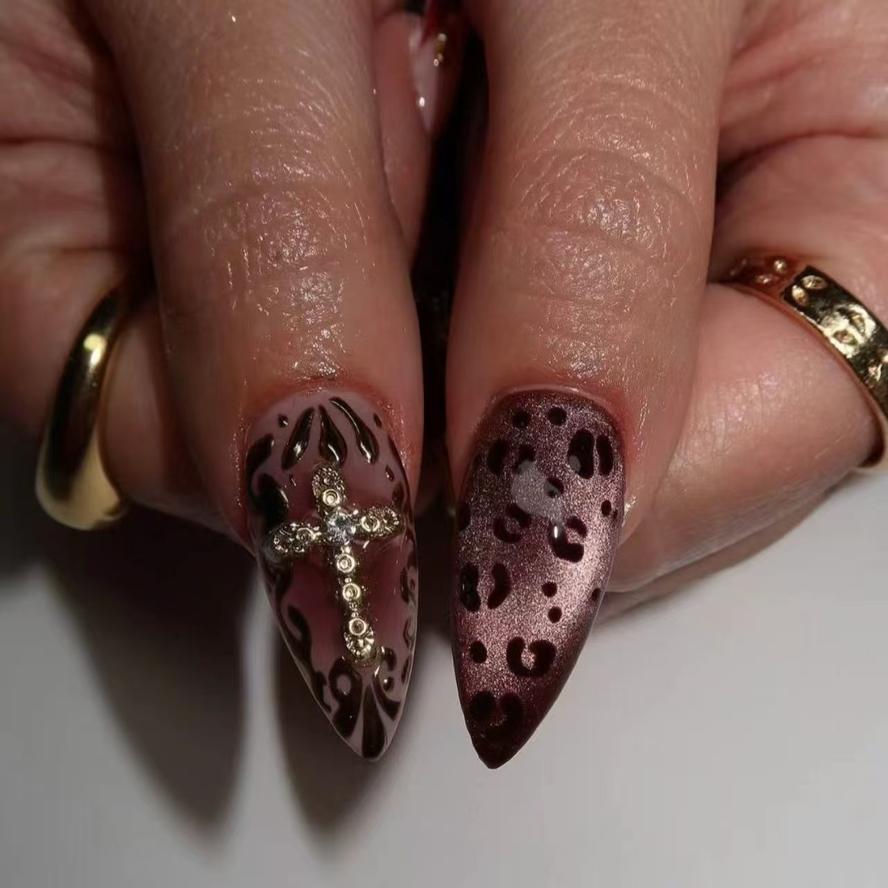 Gradient wine red brown fake n - Nail Art Leopard ulasan dan harga